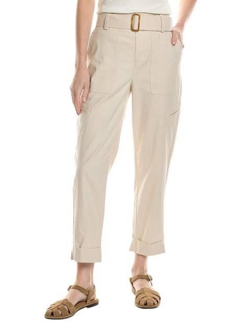 NWOT Vince Belted Linen-blend Tapered Utility Trouser Pants Tan M